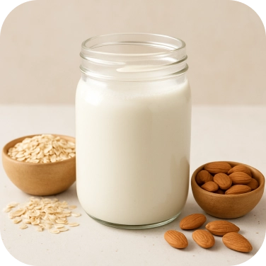 Imagen frasco de leche y almendras